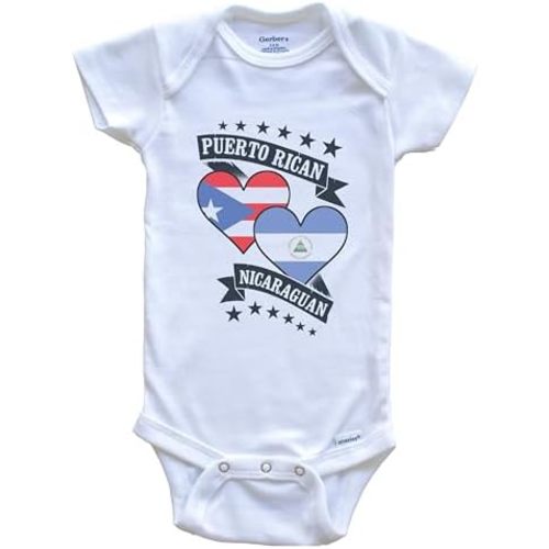 Puerto Rican Nicaraguan Heart Flags Puerto Rico Nicaragua Baby Bodysuit