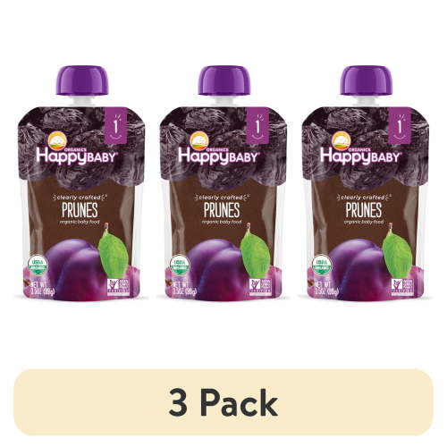 (3 pack) Happy Baby Organics Clearly Crafted, Stage 1 Prunes Organic Baby Food, 3.5oz Pouch
