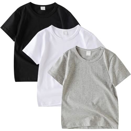 3 Pack Kids T-Shirt Cotton Short Sleeve Tee Shirts for Unisex Boys and Girls Toddler Summer Crew Neck Tops
