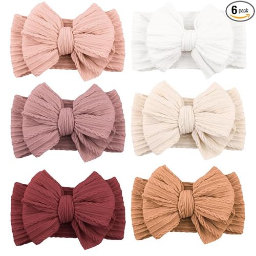 Niceye 6 Pack Baby Girl Headbands with Bows, Soft Stretchy Nylon Bands