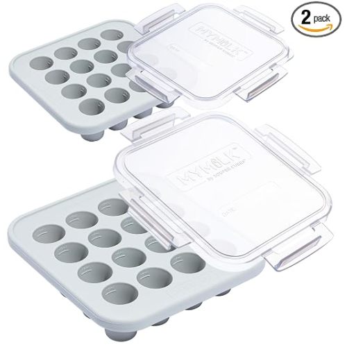 Souper Cubes MyMilk 1/2 oz. Silicone Breast Milk Freezer Trays, Each Pure Platinum Food-Grade Silicone Tray Holds 8 oz., Perfect For Purees, and More - Gray - 2-Pack