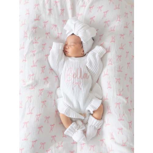 Personalised baby girl knit frill romper