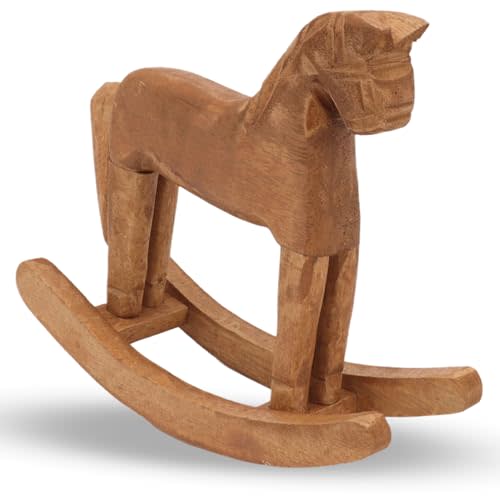 Wooden Rocking Horse Statue, Vintage Wood Horse Crafts Art Collection Figurine Decor for Garden Home Bedroom Office