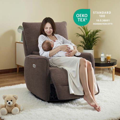 MCombo Power Swivel Glider Recliner Chair, Electric Rocker Recliner Chairs with USB Charging Ports for Living Room and Nursery, Fabric 6922 (Brown)