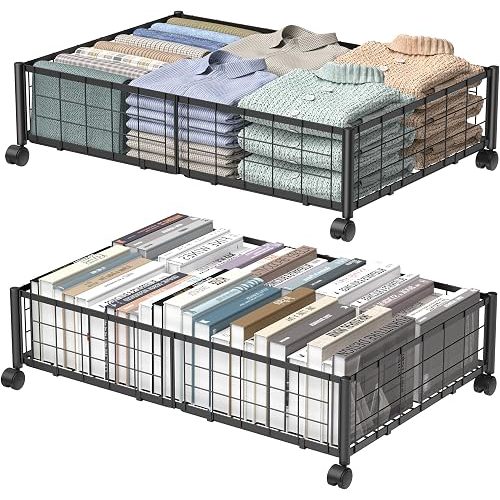 Hleelomi Under Bed Storage with Wheels, 360° Rotating, No-Assembly Underbed Storage Containers, 2PACK