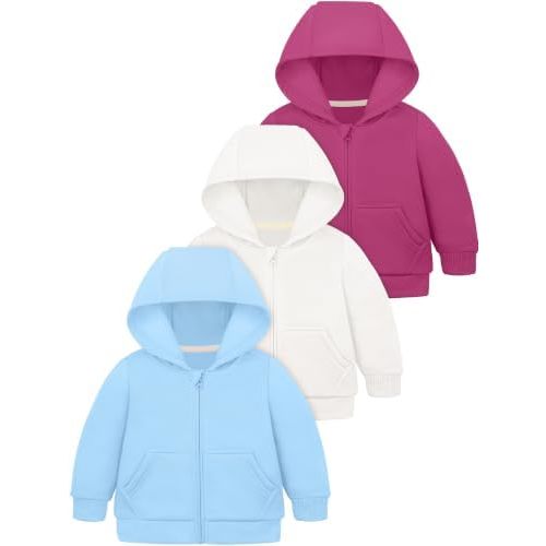 Cooraby 3 Pieces Baby and Toddler Girls Fleece Full-Zip Hoodies Lightweight Jacket with Pockets Winter Coat for Baby Girls