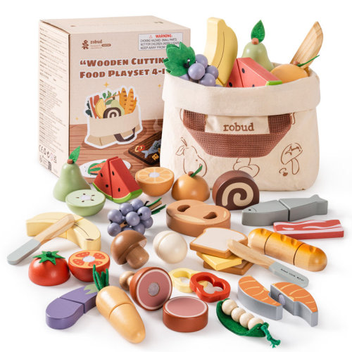 Zoomie Kids Wooden Toy Food Set, Cutting Toy Food for Pretend Play Kitchen Accessories Toyfood Playset with Storage Bag & Reviews | Wayfair
