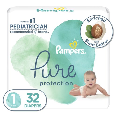 Pampers Pure Protection Natural Newborn Diapers, Size 1, 32 ct