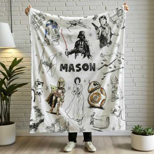 Personalized Star Wars Blanket, Princess Leia Blanket, Baby Yoda Blanket, Custom Name Blanket for Baby Girl, Blanket with Name Baby