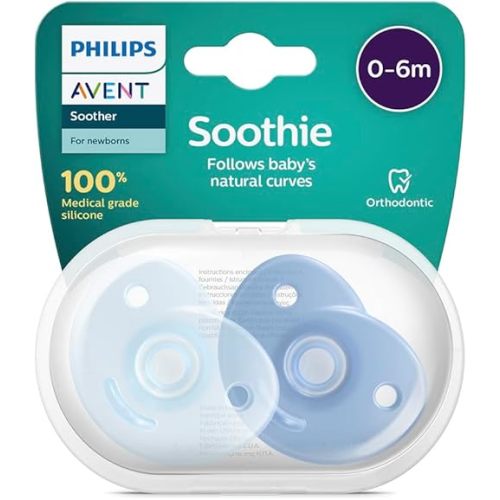 Philips Avent SCF099/21 Soothie Heart Pacifiers for 0-6 Months Babies, Blue (Pack of 2)