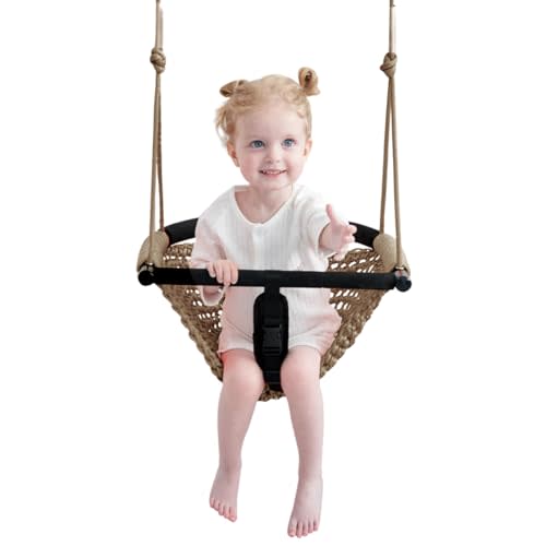 2 -in- 1 Toddler Swing. Swing Seat for Kids with Adjustable Ropes, for Kids Heavy Duty Rope Play Secure Children Swings Set, for Outdoor Indoor, Backyard. Upgrade Product (Light Brown)