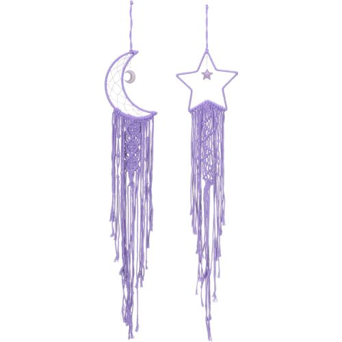 PATIKIL Moon Star Dream Catcher Decor, 39" Boho Dream Catcher Macrame Woven Wall Hanging for Home Decor Bedroom Accessories Cafes Wedding Decoration, Purple