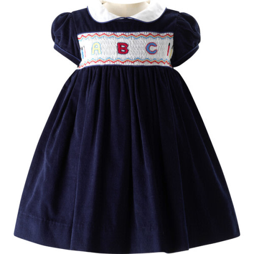 ABC Peter Pan Collar Puff Sleeve Smocked Dress & Bloomers, Navy - Rachel Riley | Maisonette