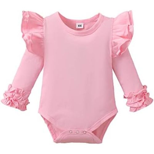 Baby Girls Ruffle Long Sleeve Bodysuit Infant Girl One Piece Romper Toddler Girl Solid Color Jumpsuit