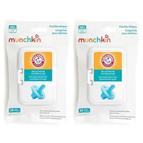 Munchkin Arm & Hammer Pacifier Wipes - Safely Cleans Breast Pump Parts and Feeding Essentials for Baby and Toddler, 2 Pack, 72 Wipes