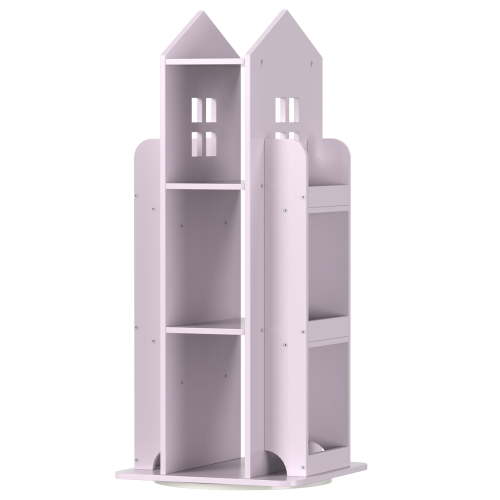 360° Rotating Castle Bookshelf, Kids Bookcase Storage Rack, Pink Revolving Display Organizer for Bedroom, Playroom, Nursery