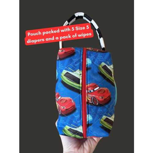 Disney Cars Diaper and Wipe Pouch - Easy on the Go Baby Essentials - Cars Bag - Baby Shower Gift - Lightning McQueen