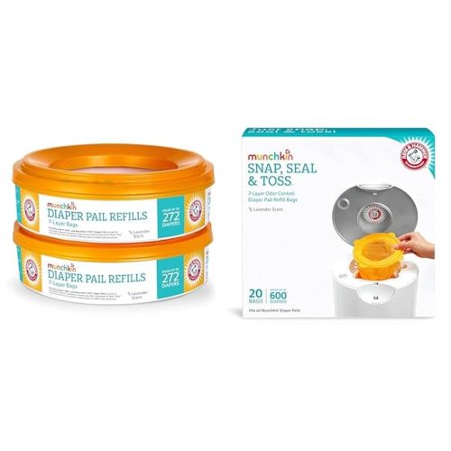 Munchkin® Refill Set for STEP™ and PAIL™ Diaper Pails - Includes 20 Snap, Seal & Toss™ Refill Bags and 2 Refill Rings