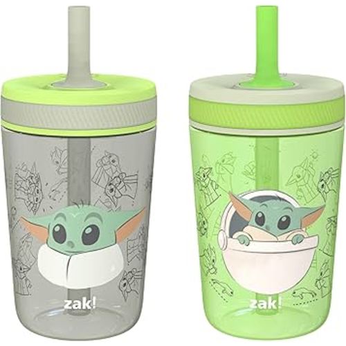 Zak Designs Star Wars The Mandalorian Kelso Toddler Cups For Travel or At Home, 15oz 2-Pack Durable Plastic Sippy Cups With Leak-Proof Design is Perfect For Kids (Baby Yoda, Grogu)