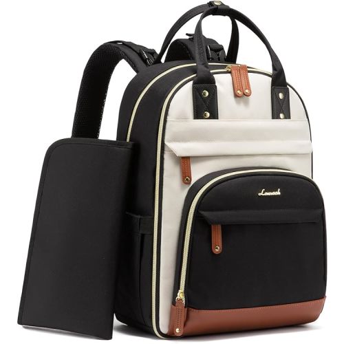 LOVEVOOK Diaper Bag Backpack, Baby Bag with Changing Pad, Large Diaper Backpack Boy Girl, Waterproof Baby Registry Bag for Mom Dad with Stroller Buckles, Beige Brown Black