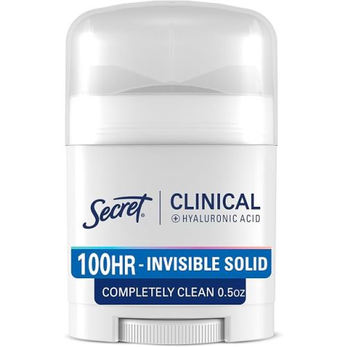 Secret Clinical Strength 100HR Sweat & Odor, Invisible Solid Antiperspirant & Deodorant for Women, 3X Stress Protection with Hyaluronic Acid, PH Balanced, Completely Clean Scent, 0.5 oz