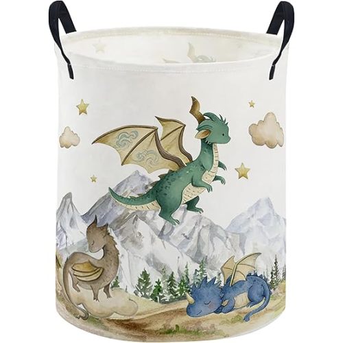 ESSME Kids Laundry Basket,Dinosaur Hamper Collapsible Canvas Waterproof Storage Bin for Girls, Cute Hamper,Gift Baskets(Mountain dinosaur)