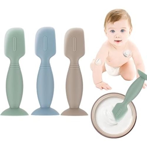 Baby Diaper Cream Spatula,3 Pack Silicone Diaper Cream Applicator Baby Butt Paste Spatula Diaper Cream Brush for Newborn Baby, 1 x Small Size (Green&Blue&Khaki)