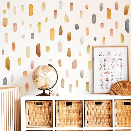 Watercolor Wall Stickers Peel and Stick Boho Wall Decals Brush Strokes Splatter Decal Removable Irregular Lines Stickers Modern Line Wall Decals for Nursery Kids Bedroom Playroom Decor