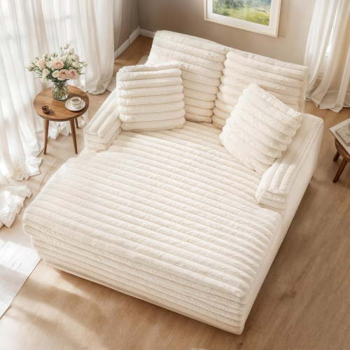 Oversized Chaise Lounge Chair Indoor, Upholstered Sofa Bed with Throw Pillows and Armrests, Sleeper Chair for Living Room, Bedroom