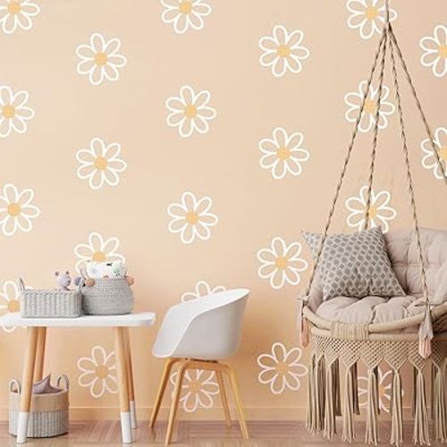 BBTO Daisy Wall Decal Flower Vinyl Floral Decals Peel and Stick Daisy Stickers for Kids Nursery Wall Art Bedroom Living Room