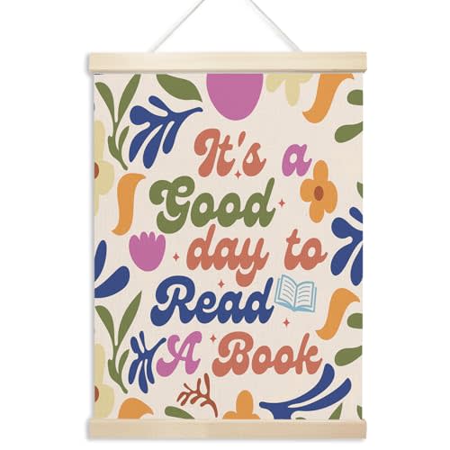 Xmsaitar It's A Good Day to Read A Book Floral Poster Hanger Frame Wall Art, Classroom Prints for Wall Decor, Reading Pictures Wall Hanging Decor for Book Lovers Library Reading Nook Corner 12x16in
