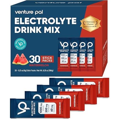 Venture Pal High Sodium Sugar Free Electrolytes Powder Packet - Hydration Packets with Vitamin, Sodium & Potassium | Zero Calories | Vegan, Keto & Paleo Friendly Electrolyte Drink Mix - 30 Sticks