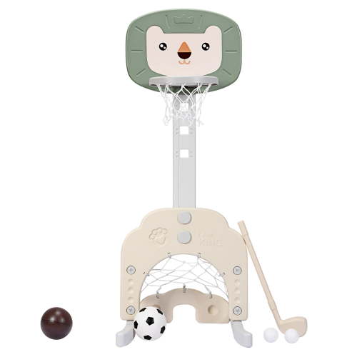 Topbuy Toddler 3-in-1 Basketball Hoop Adjustable Height Stand Game Set, Green