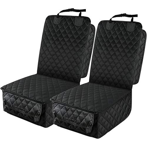 PETICON Waterproof Front Seat Car Cover 2 Pack, Full Protection Dog Car Seat Cover with Side Flaps, Nonslip Scratchproof Captain Chair Seat Cover Fits for Cars, Trucks, SUVs, Jeep, Black