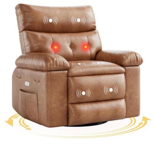 GustoWave Oversized Recliner Chair with Heat and Massage, 360 Degree Swivel Lazy Sofa Recliner for Adults, Manual Rocking Chair, Brown
