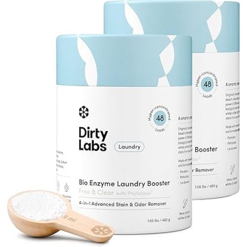 Dirty Labs | Scent Free | Bio Enzyme Laundry Booster | 2-Pack = 96 Loads | Hyper Concentrated | High Efficiency & Standard Machine Washer | Nontoxic, Biodegradable | Stain & Odor Removal Booster
