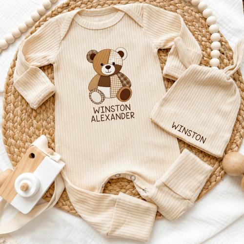 Personalized Baby Bear Coming Home Outfit, Custom Name Newborn Bodysuit and Hat Set, Baby Shower Gift Idea for Mama Bear
