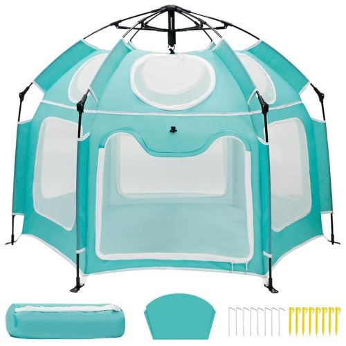 Baby Playpen with UV Canopy, Portable 1-Click Set Up Baby Tent, Toddler Play Yard for Indoor, Outdoor, Foldable Playpen for Beach, Camping, Home, Lightweight Versatile Kids Tent, with Travel Bag