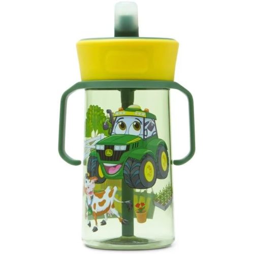 TOMY John Deere Pop-Up Straw Trainer Cup by ERTL – Toddler Sippy Cup with Easy-Grip Handles, Durable Plastic & Push-Button Hygienic Straw, Ages 12 Months+ (LP88973)