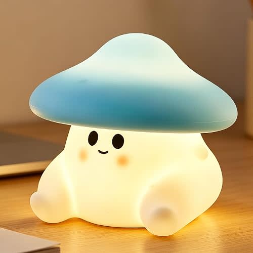 Mushroom Night Light for Kids, Cute Ghost Mushroom Lamp Silicone Baby Nursery Night Lamp, Dimmable Squishy Touch Bedside Lamps, Adorable Rechargeable Animal Lamps Gifts Kawaii Room Decor Girls Boys