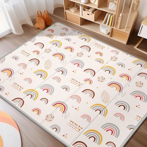 XL Baby Play Mat, 79" X 71" Extra Large Play Mat, Baby Mats for Floor, Waterproof, Anti-Slip Baby Crawling Mat, Soft Foam Mat for Babies and Toddlers, Reversible & Portable Rainbow and Star Pattern