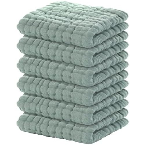 Yoofoss Muslin Baby Washcloths 100% Organic Cotton Face Towels 6 Pack Wash Cloths for Baby 12x12in Soft and Absorbent Baby Wipes (Dark Green)