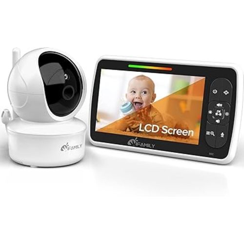 iFamily Baby Monitor - Large 5" Screen with 30Hrs Battery Life - Remote Pan-Tilt-Zoom;No WiFi, Two-Way Audio, Night Vision, Temperature, Lullabies, 960ft Long Range Baby Monitor with Camera and Audio