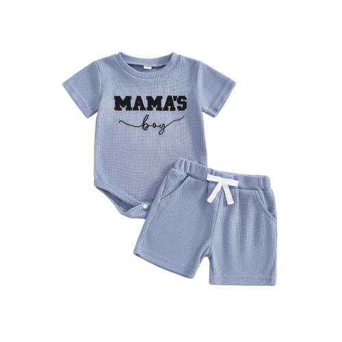 Loicainy Infant Baby Boy Clothes Set 3 6 12 18 Month Letter Embroidered Short Sleeve Romper and Shorts 2 Piece Waffle Knit Summer Outfit