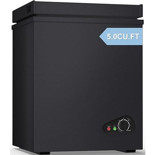 TABU 5.0 Cubic Feet Chest Freezer, Compact Freestanding Deep Freezer with 7 Level Adjustable Thermostat & Removable Basket,Top Opening, Low Noise(Black, 5.0 Cu.Ft.)