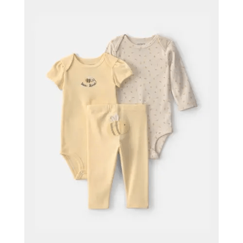 Baby Girl 3-Piece Bee Bodysuit & Pant Set - Yellow/Ivory | Carter's
