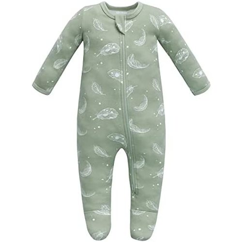 Owlivia Organic Cotton Baby Pajamas, Boys Girls Zip Front Sleep 'N Play Pjs, Footed Sleeper, Long Sleeve