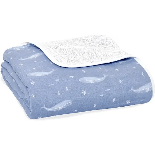 aden + anais Dream Blanket, 100% Organic Cotton Muslin Blankets for Girls & Boys, Ideal Lightweight Newborn Nursery & Crib Blanket, Oceanic