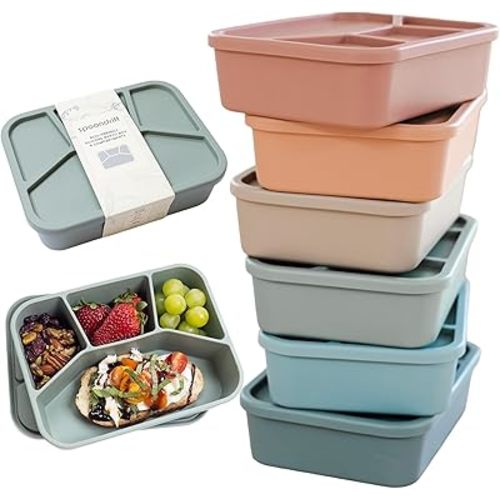 Spoondrift Eco-Friendly Leak Proof Silicone Bento Box Lunch Box, For Child And Adult, 4 Compartment, Choose from 6 Colors, Includes one box (Sage)