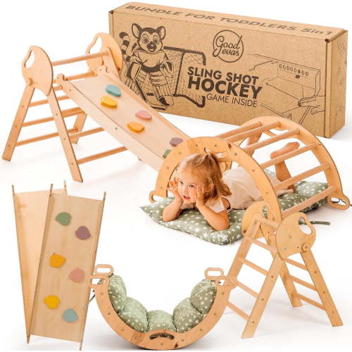 Goodevas 5 in 1 Montessori Wooden Climbing Set for Toddlers 1-3 Years